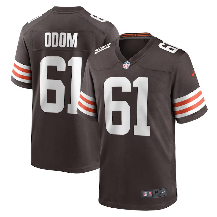 Men Cleveland Browns 61 Chris Odom Nike Brown Game Player NFL Jersey